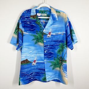 Vintage Shoreline Hawaii Button Up Shirt Mens Sz XL Hawaiian Beach Print Tropic‎